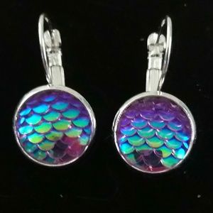 February mermaid scale leverback earrings